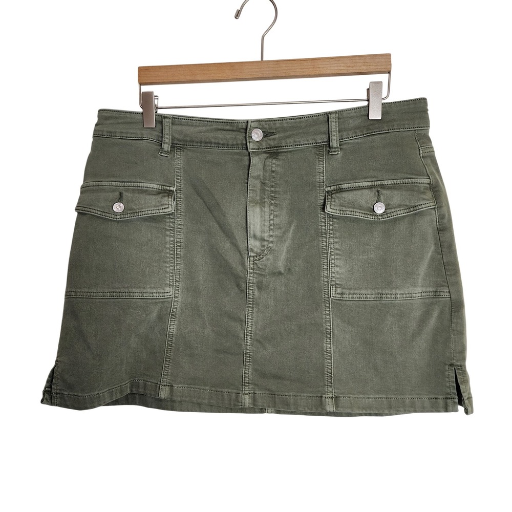 PAIGE Skirt Women 32 Green Denim Mini Utility Cargo Pockets Stretch